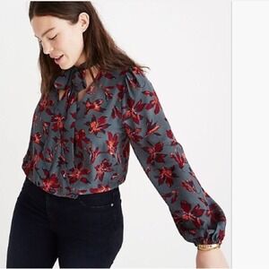 SALE Madewell Silk Tie-Neck Wrap Top in Winter Orchid Size XXS‎